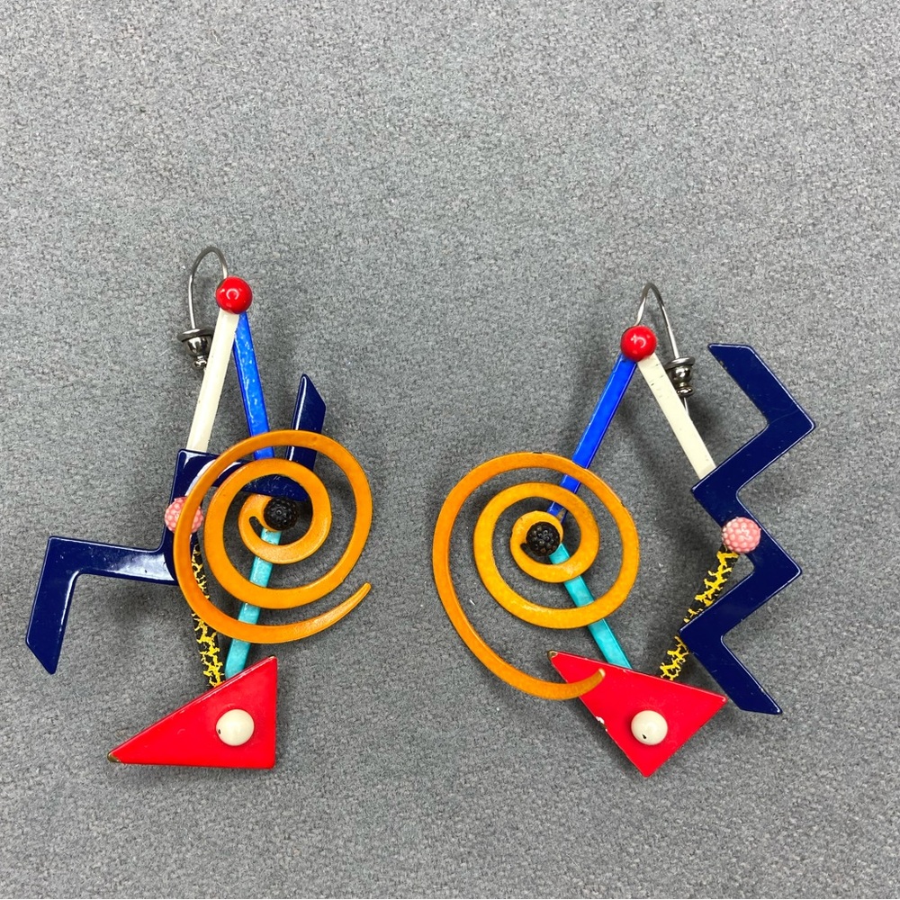 Eve Kaplin Vintage Earings Colorful Memphis Design‎ Kinetic1980's